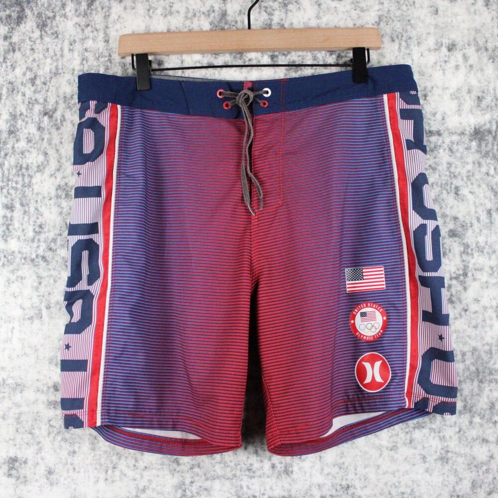 Hurley Board Shorts Mens 33 Blue USA Olympic Team Phantom Swim Trunks Quick Dry